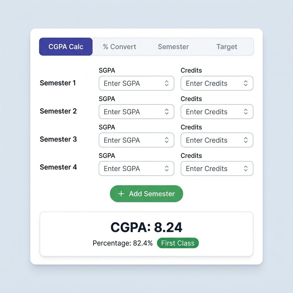 Free CGPA calculator showing SGPA to CGPA conversion for Indian engineering students