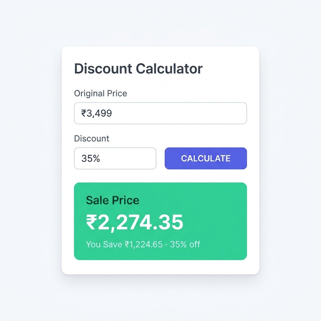 Free online discount calculator showing sale price and savings amount